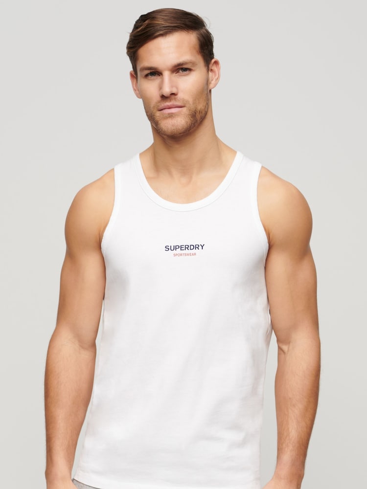Superdry White Sportswear Logo Relaxed Vest - Image 1 of 3 Superdry White Sportswear Logo Relaxed Vest - Image 1 of 3