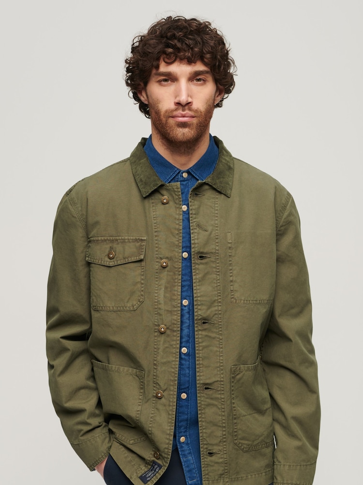 Superdry Green Merchant Cotton Work 100% Cotton Jacket - Image 1 of 6