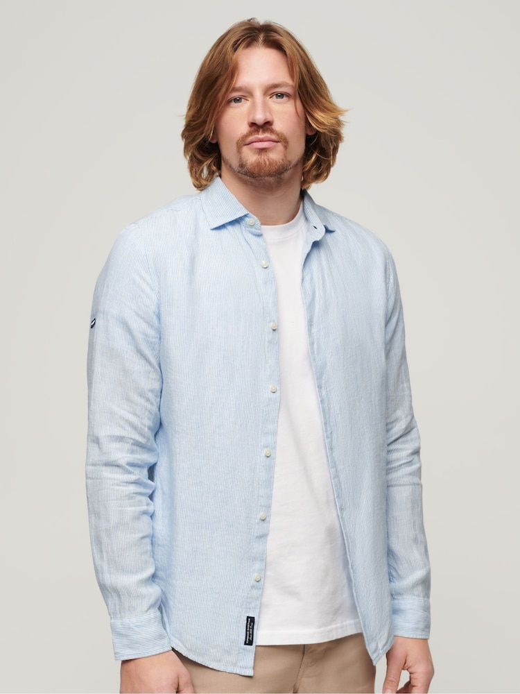 Superdry Blue Studios Casual Linen Long Sleeved Shirt - Image 1 of 5