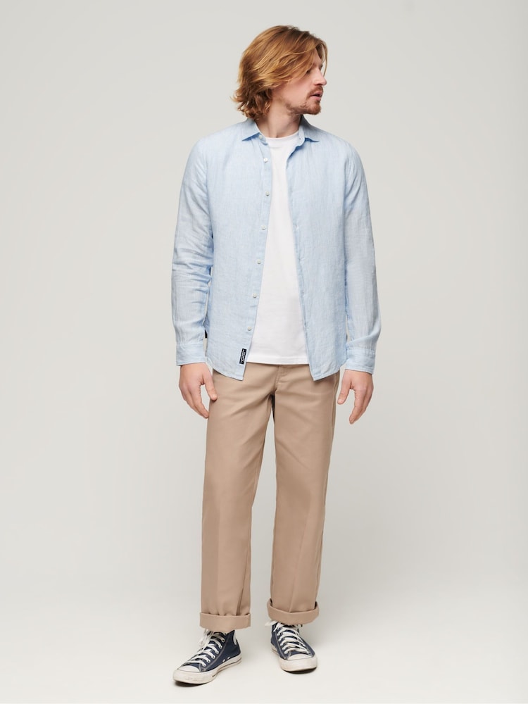 Superdry Blue Studios Casual Linen Long Sleeved Shirt - Image 2 of 5