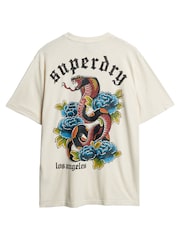 Superdry Cream Tattoo Graphic Loose T- Shirt - Image 1 of 6