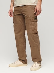Superdry Tan 100% Cotton Baggy Cargo Trousers - Image 1 of 5