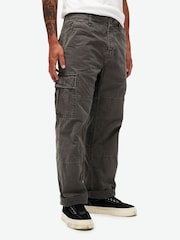 Superdry Grey Baggy Cargo 100% Cotton Trousers - Image 1 of 4