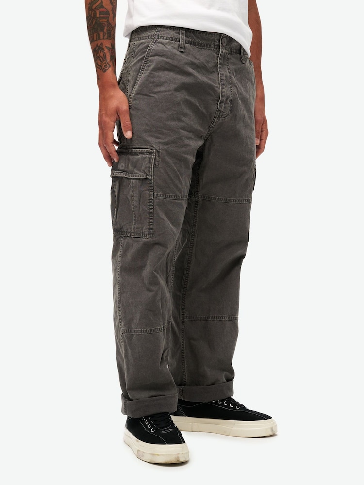Superdry Grey Baggy Cargo 100% Cotton Trousers - Image 1 of 4