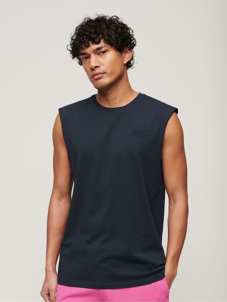 Superdry Blue 100% Cotton Essential Logo Tank - Image 1 of 6 Superdry Blue 100% Cotton Essential Logo Tank - Image 1 of 6