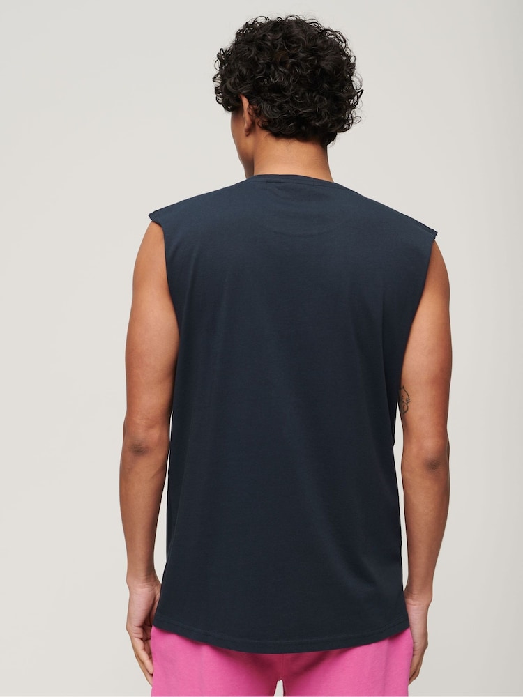 Superdry Blue 100% Cotton Essential Logo Tank - Image 3 of 6