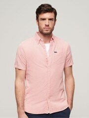 Superdry Pink 100% Cotton Seersucker Short Sleeved Shirt - Image 1 of 6