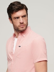 Superdry Pink 100% Cotton Seersucker Short Sleeved Shirt - Image 2 of 6