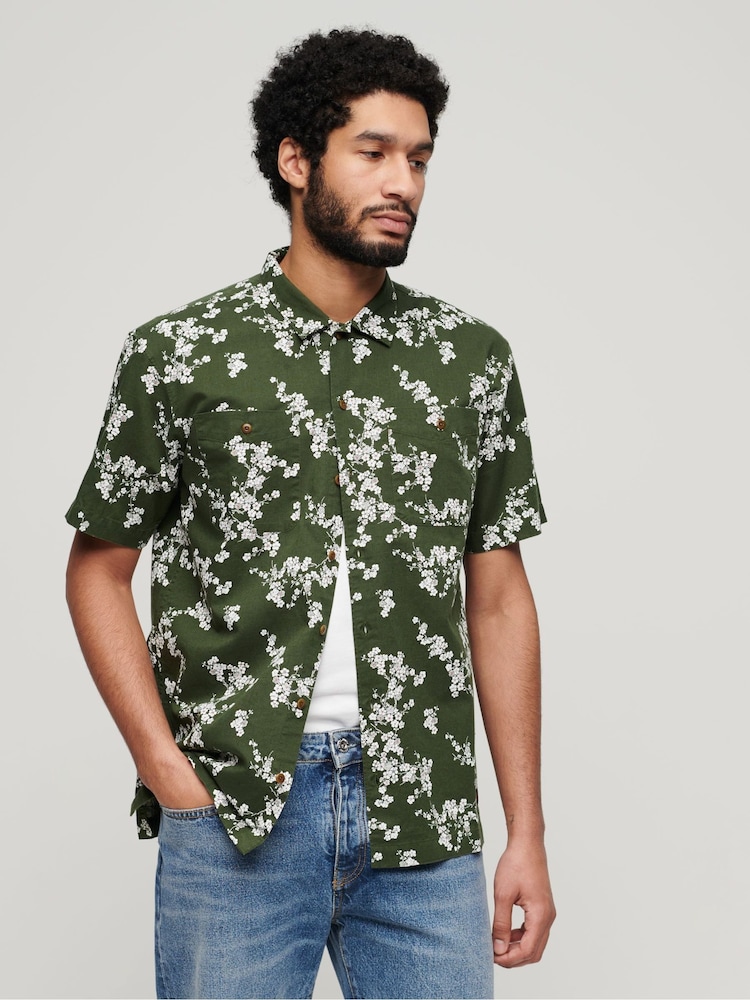 Superdry Green Short Sleeved Beach Shirt - Image 1 of 6