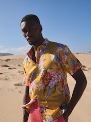 Superdry Yellow Short Sleeve Hawaiian Printed Shirt - Image 1 of 9