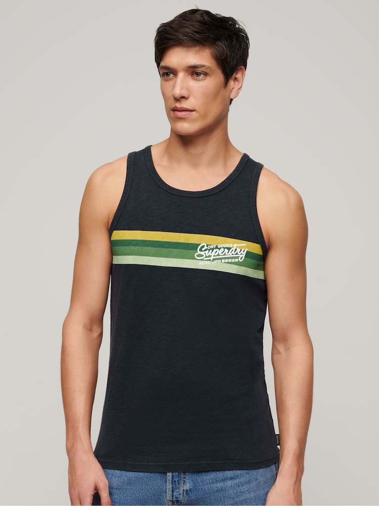Superdry Blue Cali Striped Logo Vest - Image 1 of 4