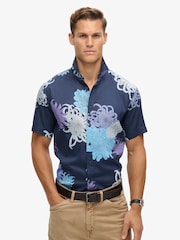 Superdry Chrysanthemum Navy Hawaiian Print Shirt - Image 1 of 6