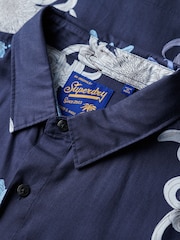 Superdry Chrysanthemum Navy Hawaiian Print Shirt - Image 3 of 6