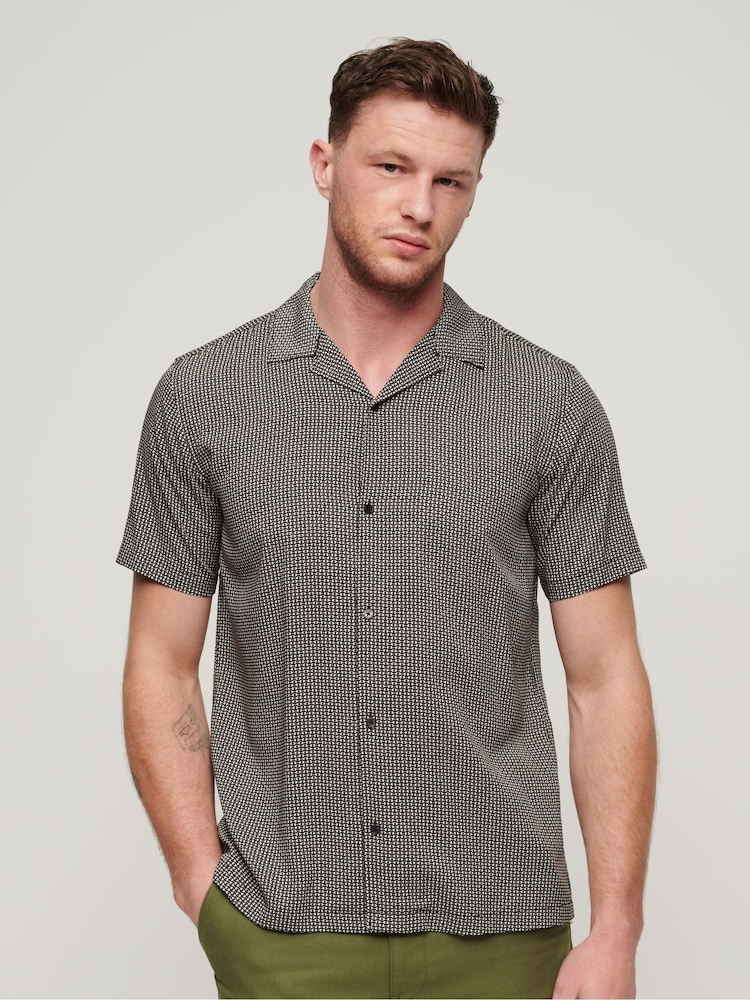 Superdry Black Short Sleeve Revere 70s Shirt - Image 1 of 6