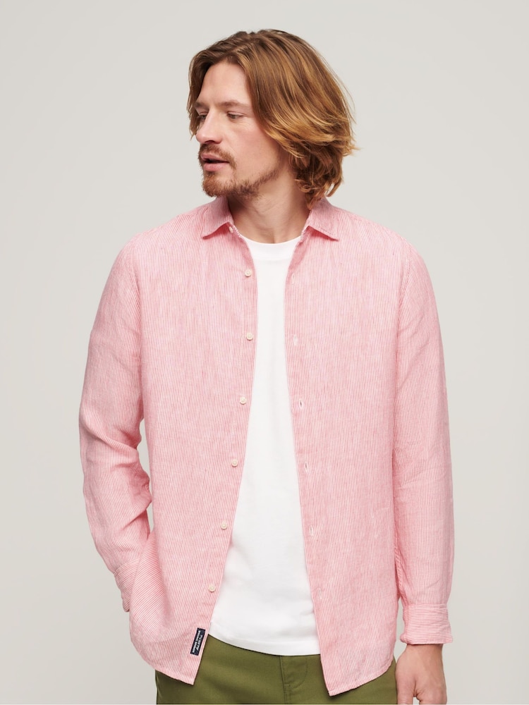 Superdry Pink Studios Casual Linen Long Sleeved Shirt - Image 1 of 4