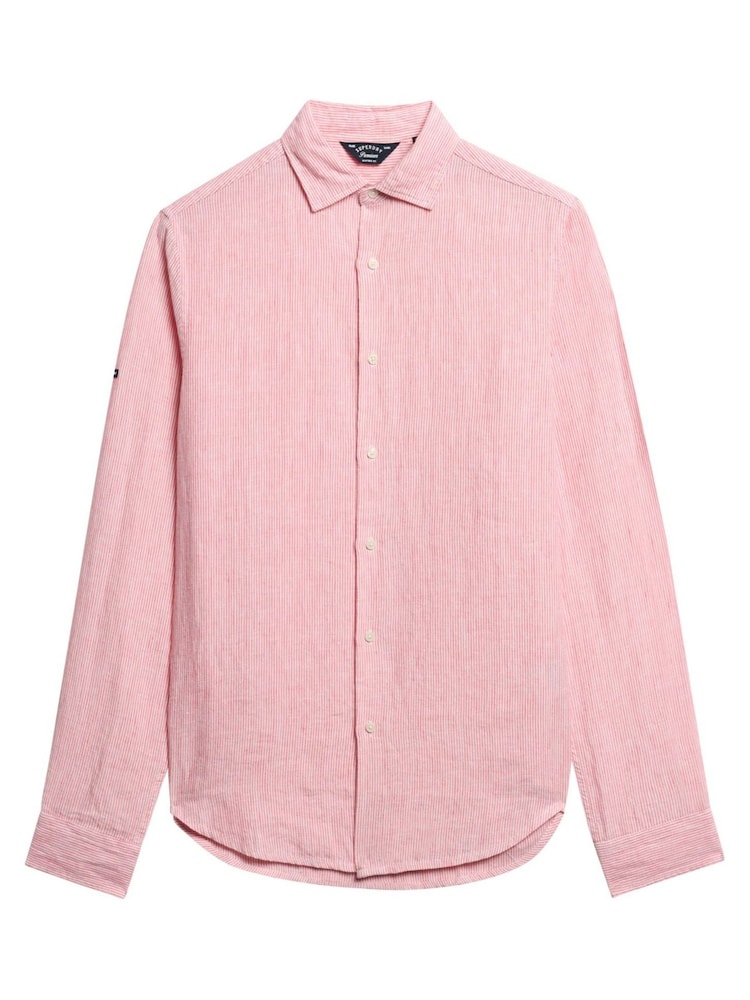 Superdry Pink Studios Casual Linen Long Sleeved Shirt - Image 4 of 4