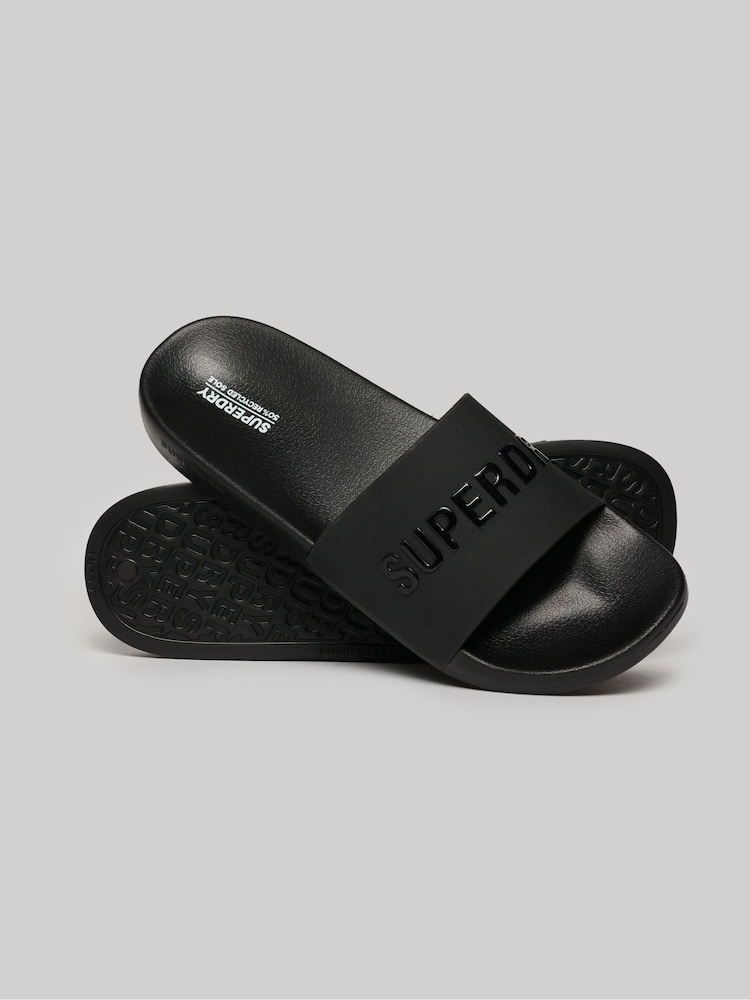 Superdry Black Logo Vegan Pool Sliders - Image 1 of 7