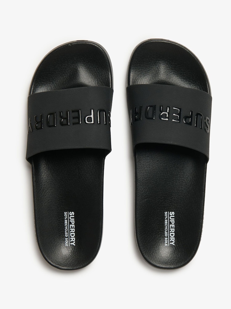 Superdry Black Logo Vegan Pool Sliders - Image 3 of 7