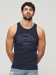 Superdry Blue Classic VL Heritage 100% Cotton Vest - Image 1 of 6