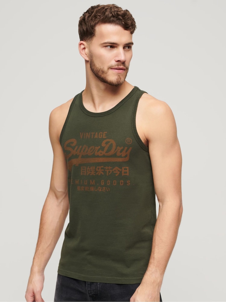 Superdry Green Classic Heritage 100% Cotton Vest - Image 1 of 6 Superdry Green Classic Heritage 100% Cotton Vest - Image 1 of 6