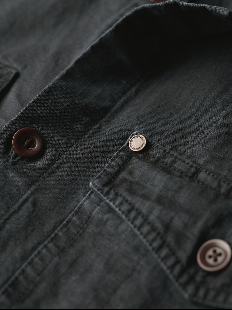 Superdry Blue 100% Cotton Canvas Shirt - Image 5 of 5