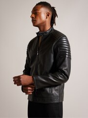 Ted Baker Black Racer Branddo Leather Jacket - Image 1 of 8