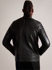 Ted Baker Black Racer Branddo Leather Jacket - Image 2 of 8