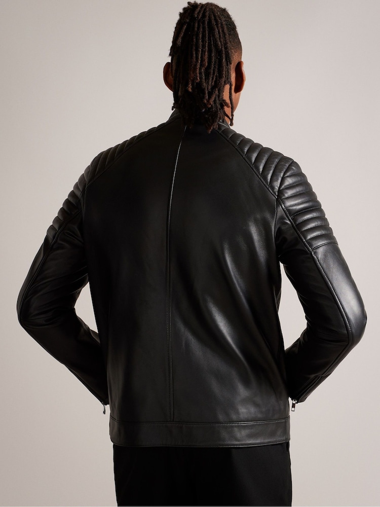 Ted Baker Black Racer Branddo Leather Jacket - Image 2 of 8