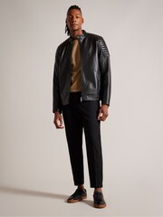 Ted Baker Black Racer Branddo Leather Jacket - Image 3 of 8