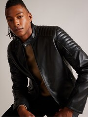Ted Baker Black Racer Branddo Leather Jacket - Image 4 of 8