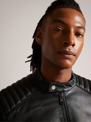 Ted Baker Black Racer Branddo Leather Jacket - Image 5 of 8