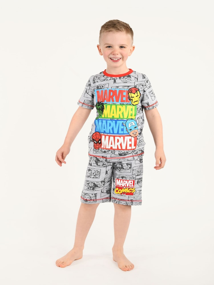Brand Threads Grey Marvel Boys Short Pyjama Set - Image 1 of 5 Brand Threads Grey Marvel Boys Short Pyjama Set - Image 1 of 5