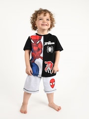 Brand Threads Black Boys 100% Cotton Marvel Spiderman Short Pyjamas Set - Image 1 of 4