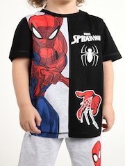 Brand Threads Black Boys 100% Cotton Marvel Spiderman Short Pyjamas Set - Image 3 of 4