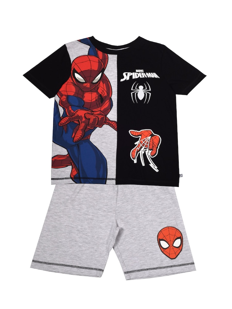 Brand Threads Black Boys 100% Cotton Marvel Spiderman Short Pyjamas Set - Image 4 of 4