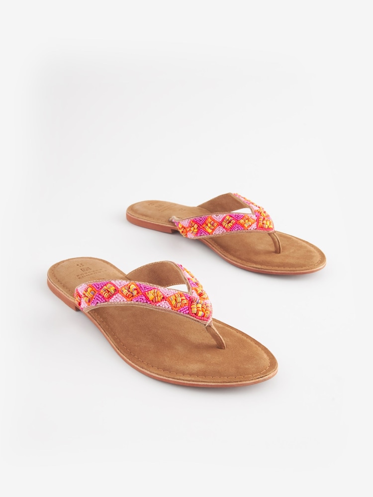 Pink Regular/Wide Fit Forever Comfort® Leather Embellished Toe Thong Sandals - Image 1 of 5