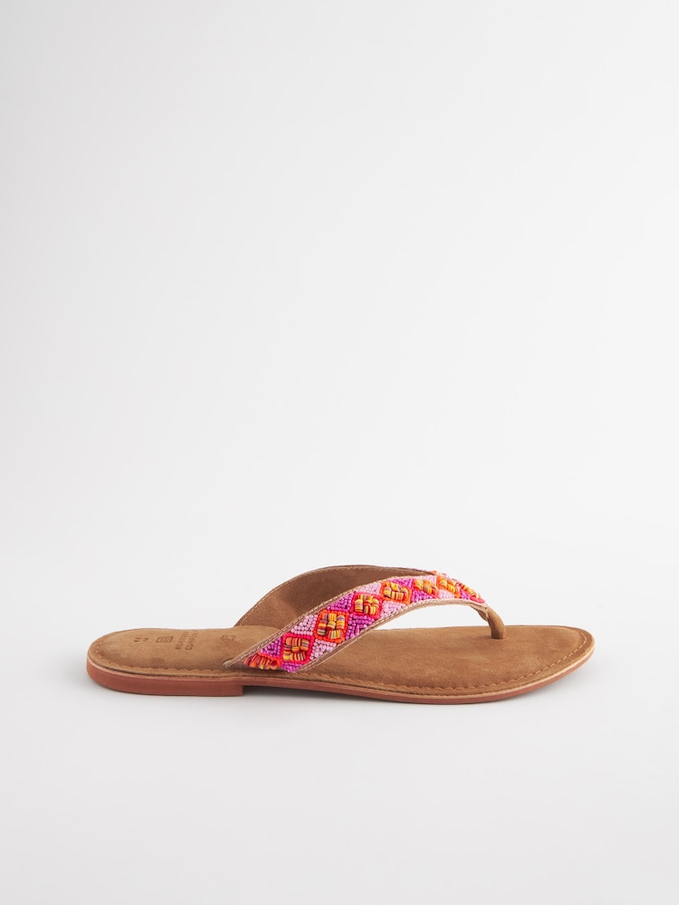 Pink Regular/Wide Fit Forever Comfort® Leather Embellished Toe Thong Sandals - Image 2 of 5