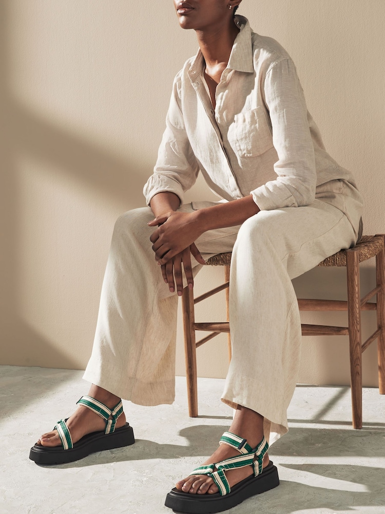 Green/Ecru Webbing Chunky Sandals - Image 1 of 1