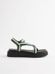 Green/Ecru Webbing Chunky Sandals - Image 4 of 8