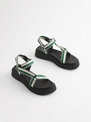 Green/Ecru Webbing Chunky Sandals - Image 5 of 8