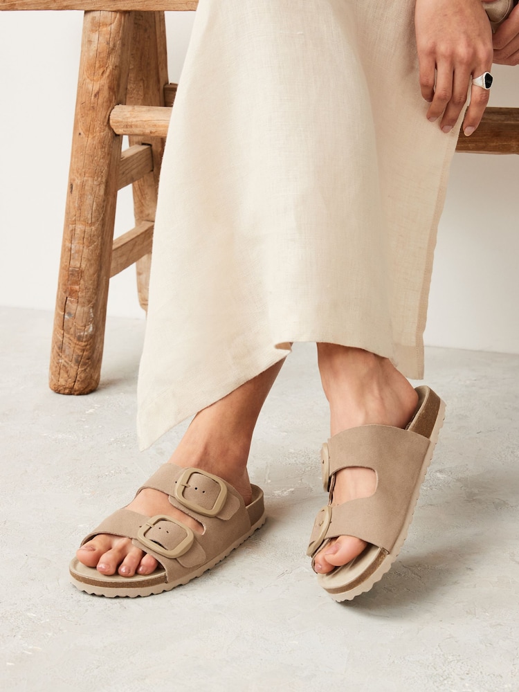 Neutral Forever Comfort® Leather Double Strap Footbed Sandals - Image 1 of 8