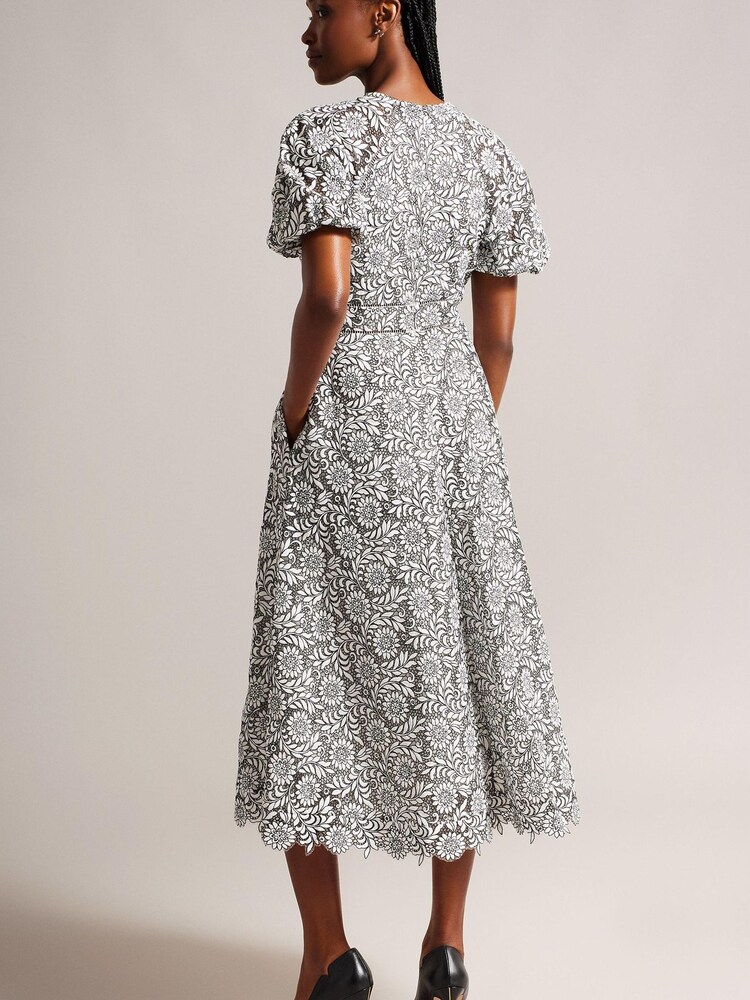 Ted Baker Ayyah Full Skirted Lace Midi Black Dress - Image 2 of 5