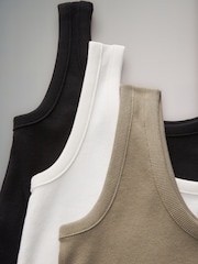 The Set Black/Khaki Green/White 3 Pack Ribbed Scoop Neck Vests - Image 10 of 10
