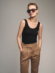 The Set Black/Khaki Green/White 3 Pack Ribbed Scoop Neck Vests - Image 6 of 10