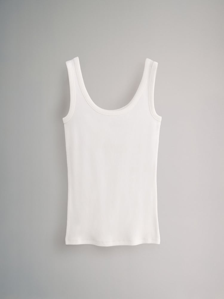 The Set Black/Khaki Green/White 3 Pack Ribbed Scoop Neck Vests - Image 9 of 10