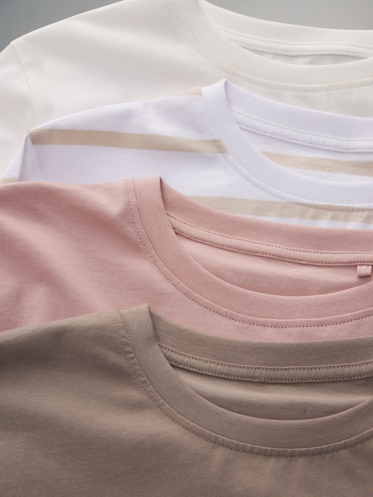 The Set Taupe Brown/Pink/Cream/Stripe Short Sleeve 4 Pack Relaxed T-Shirts - Image 11 of 11