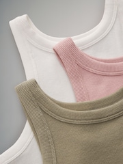 The Set Khaki Green/Pink/Cream 3 Pack Ribbed Racer Vests - Image 11 of 11