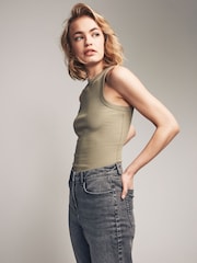 The Set Khaki Green/Pink/Cream 3 Pack Ribbed Racer Vests - Image 4 of 11