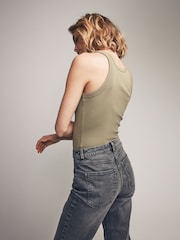 The Set Khaki Green/Pink/Cream 3 Pack Ribbed Racer Vests - Image 5 of 11