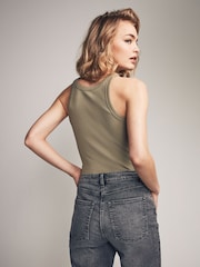 The Set Khaki Green/Pink/Cream 3 Pack Ribbed Racer Vests - Image 6 of 11